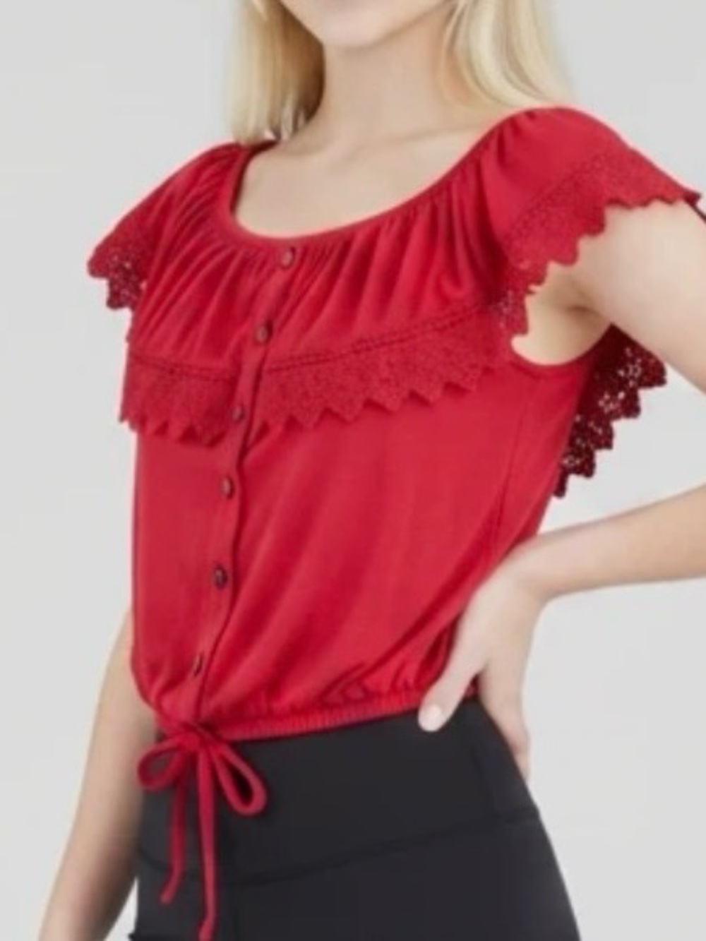 Women's Shirt Red Sleeveless  Button Up Round Neck Size S 3/5 No Boundaries